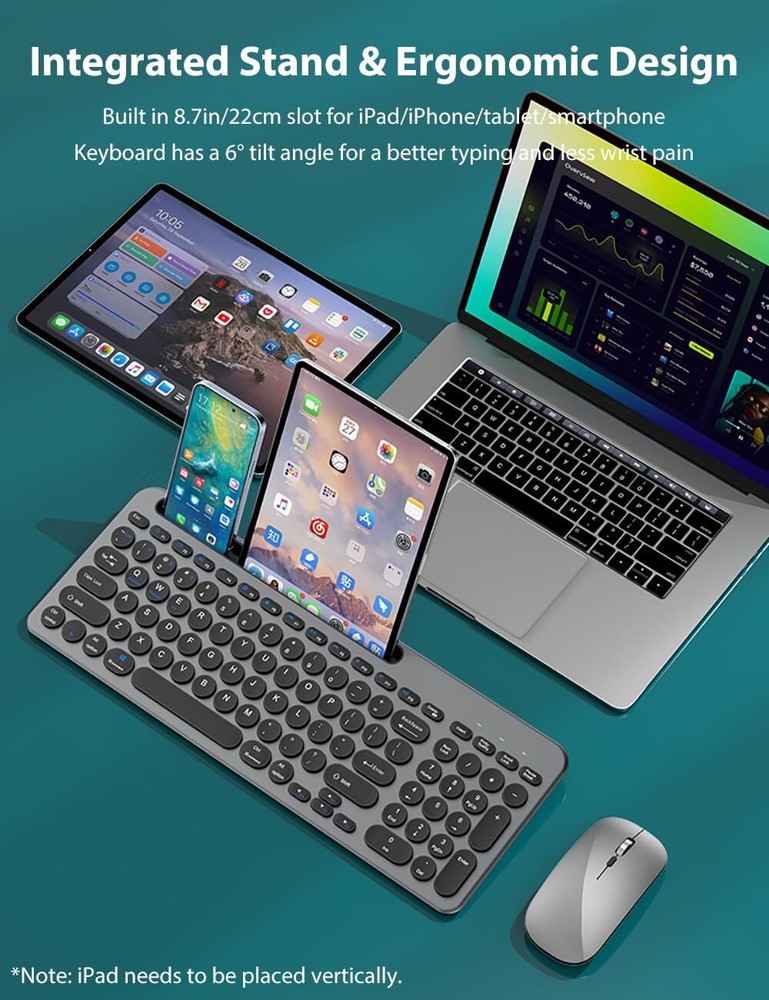 99-Key Wireless Keyboard & Mouse Combo Retro Round Keycaps for Mac/PC Black Grey