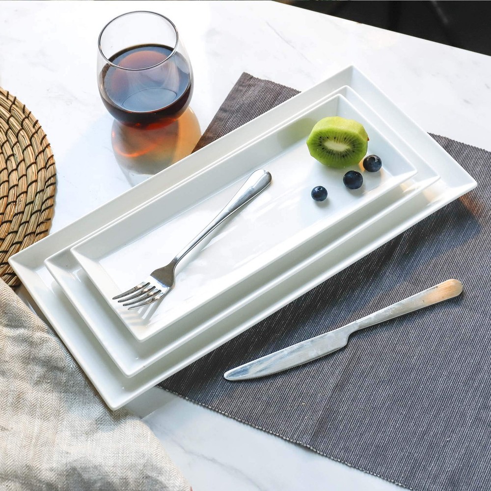 Porcelain Serving Platters 2 Pack White Rectangular High Grade Professional