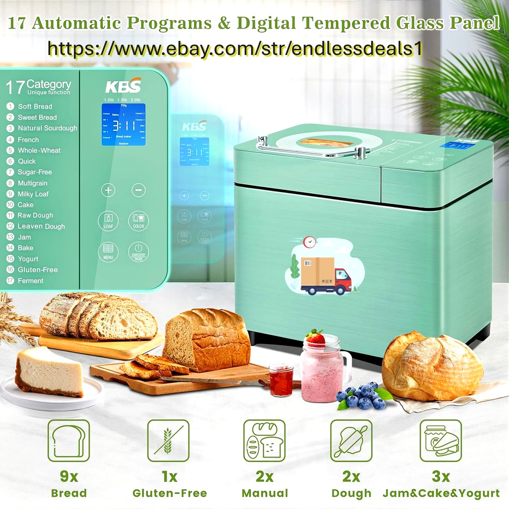 Bread Maker Dual Heaters,2.2LB Bread Machine with Healthy Ceramic Pan & Auto,