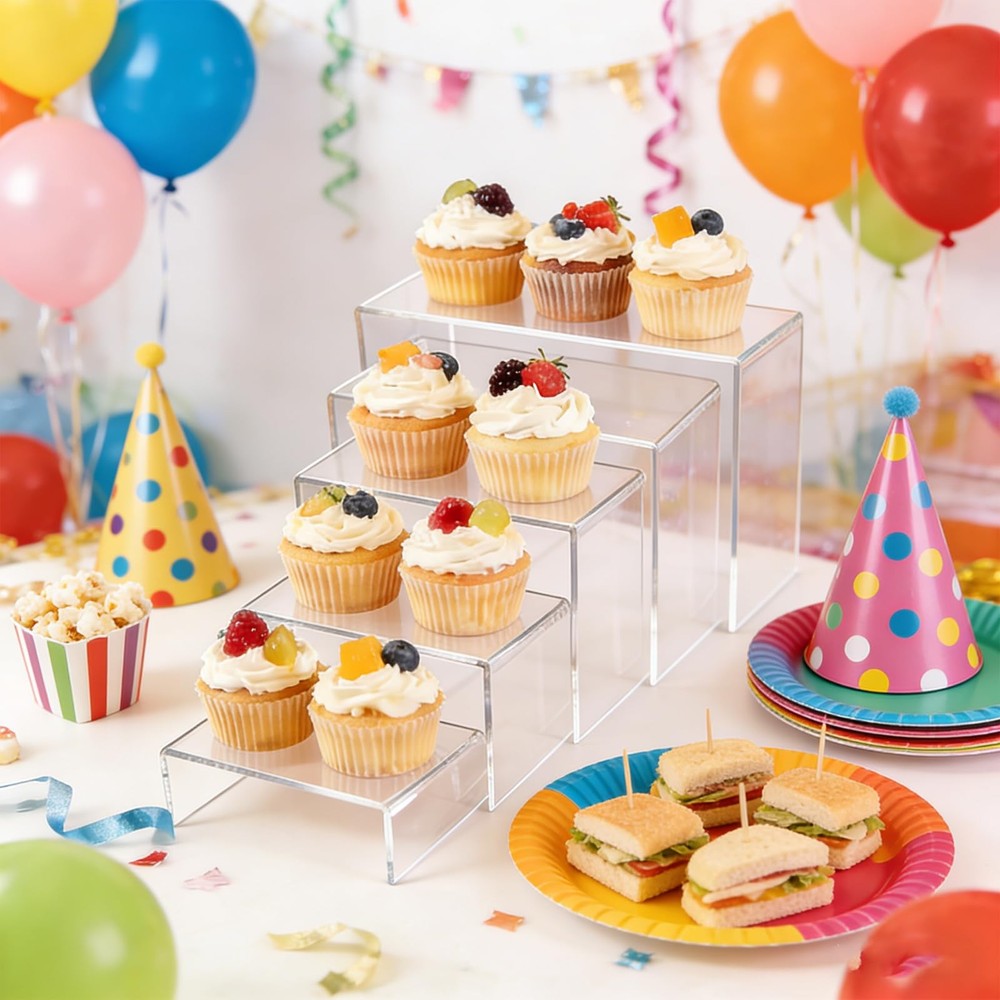 10 Pcs Clear Acrylic Display Risers, 3"" 4"" 5"" 6"" 7"" Rectangular Showcase...