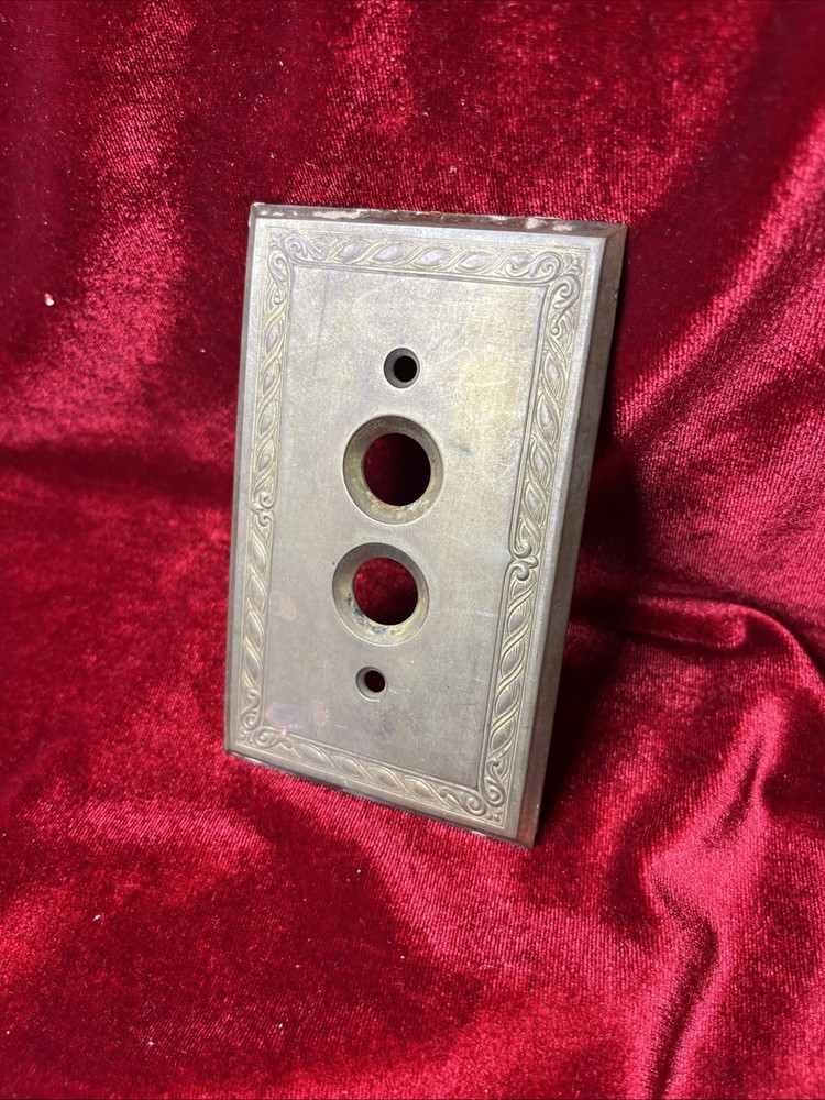 Double Push Button Aged Solid Brass Switch Plate Wall Box Cover Antique Ornate