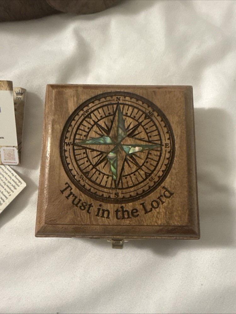 Solid Brass Pocket Compass With Bible Verses - Religious - Gift