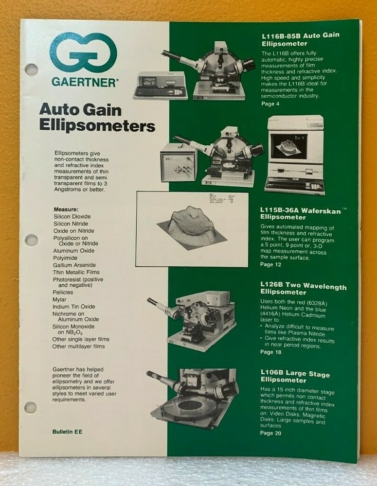 Gaertner Auto Gain Ellipsometers Bulletin EE (Catalog).