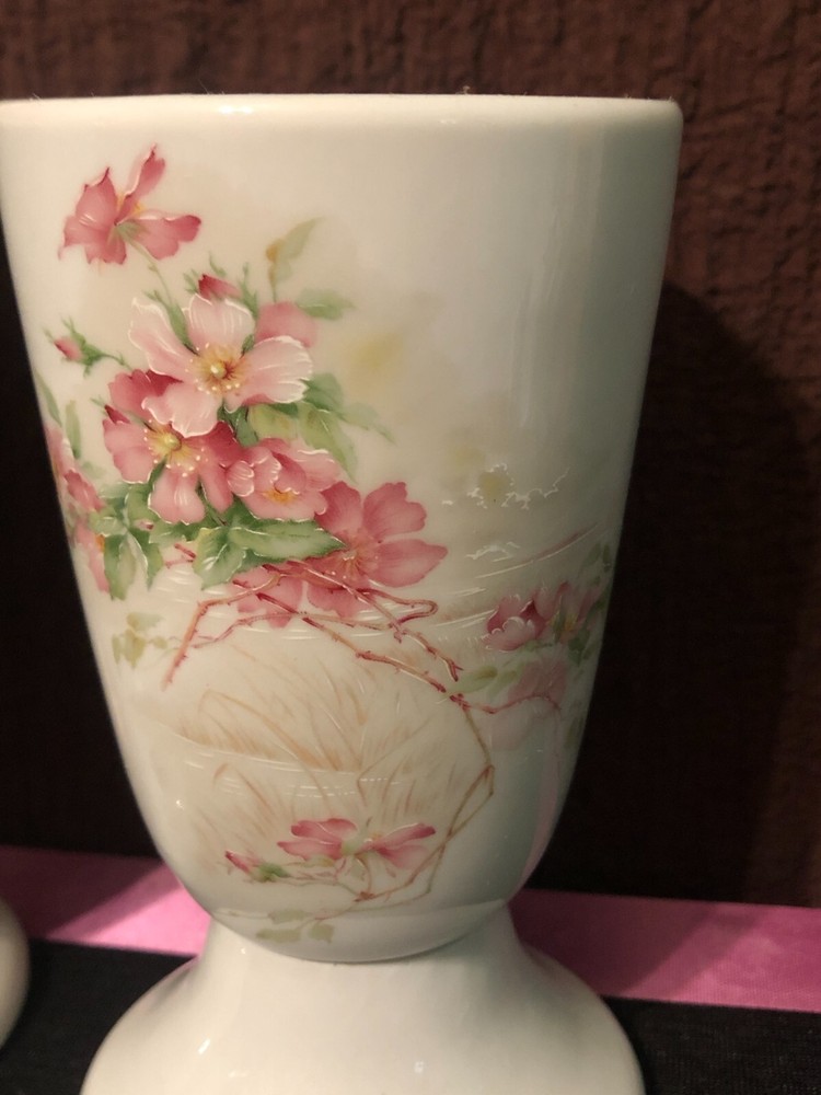`vntg ceramic/porcelain footed drinking glass cherry tree design bedside