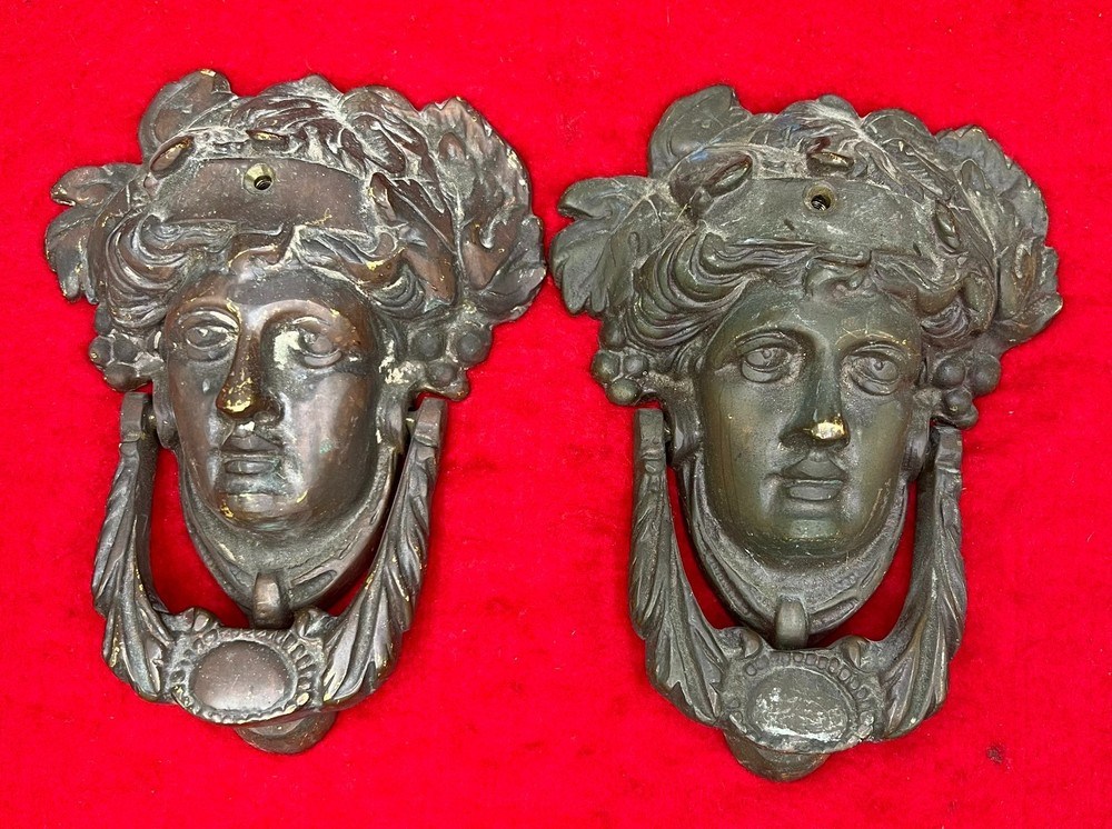 Vintage Solid Brass Large 9" Neo-Classical Apollo Door Knocker