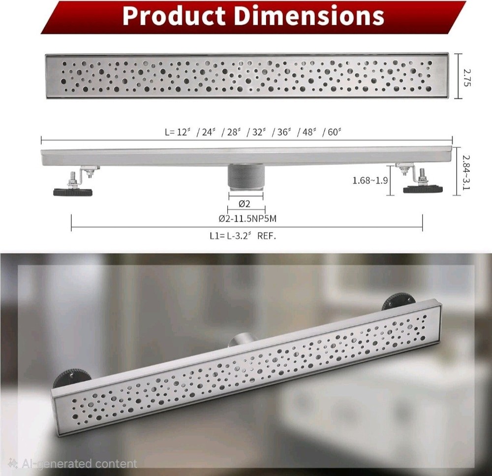 Linear Shower Drain 30 Inch Brushed Stainless Steel Rectangular Floor Drain