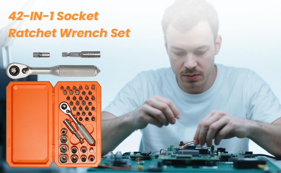 42piece Precision Ratchet Screwdriver Set Repair Tool Kit Torque Wrench Sockets