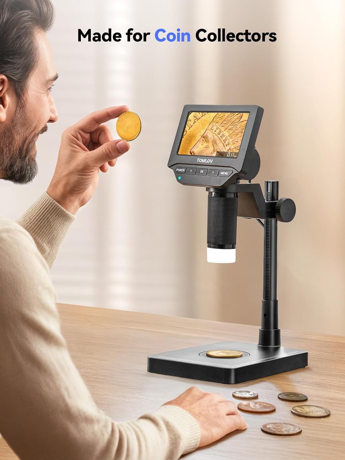 TOMLOV Digital Microscope Coin Microscope 4.3" LCD with Weighing Scale g /oz /ct