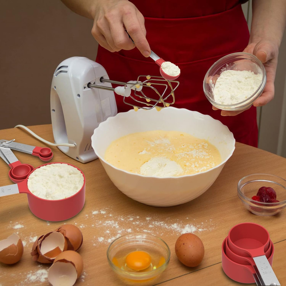 Measuring Cups & Spoons Set, Stackable Cups and Spoons, Nesting Measure Cups wit
