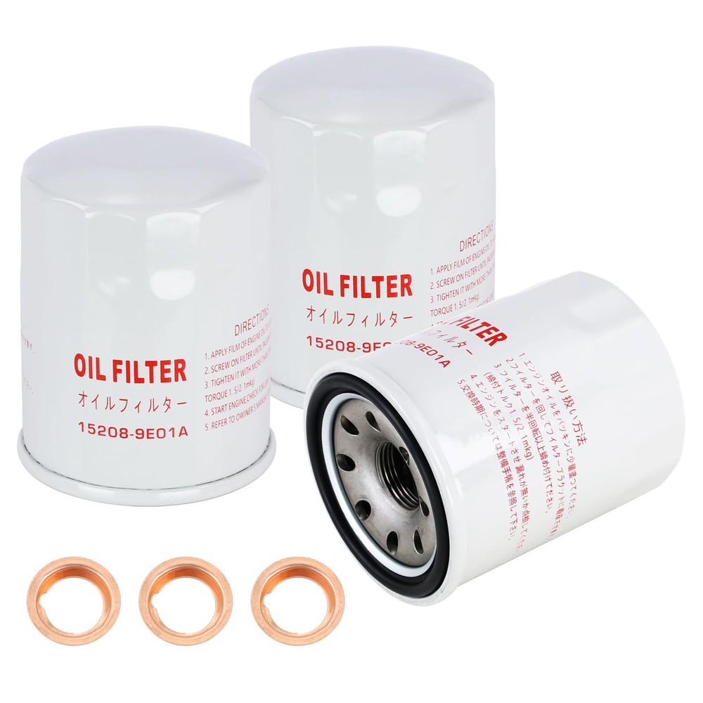 3 Pack Engine Oil Filter 15208-9E01A with Drain Plug Washer 3