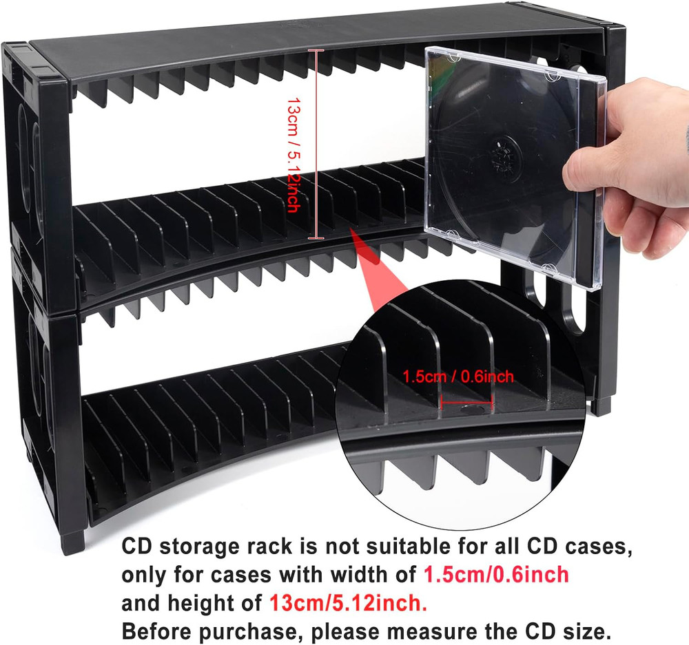 Alavisxf Stackable CD Storage Rack 2 Pack ABS Organizer Holds 40 Slim CD Cases