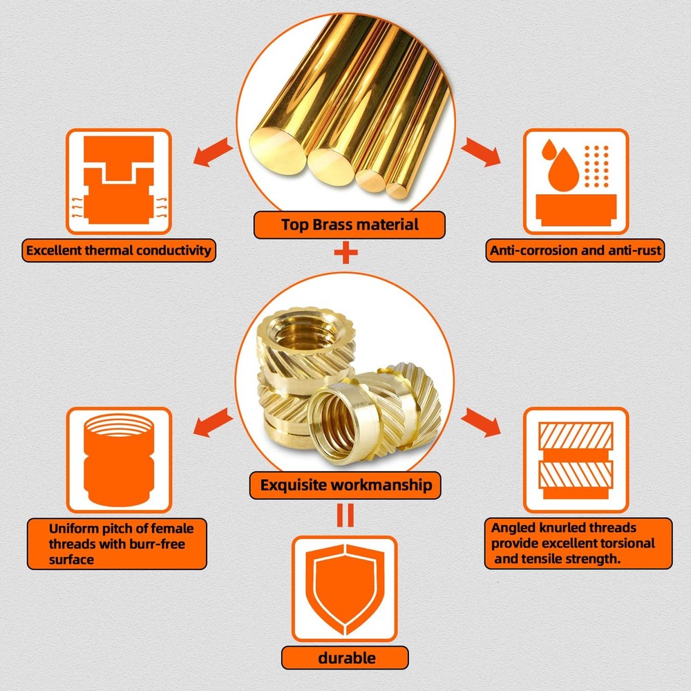 Brass Heat Set Insert Kit for 3D Printing - 336PCS Metric Threaded Inserts
