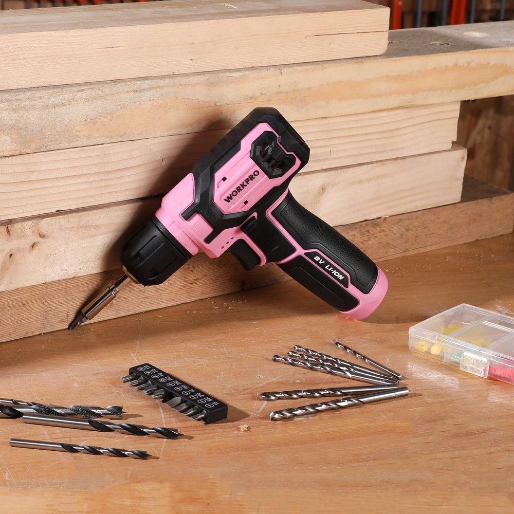 WORKPRO Pink Cordless Drill Set, 8V Impact Driver with 53PCS,