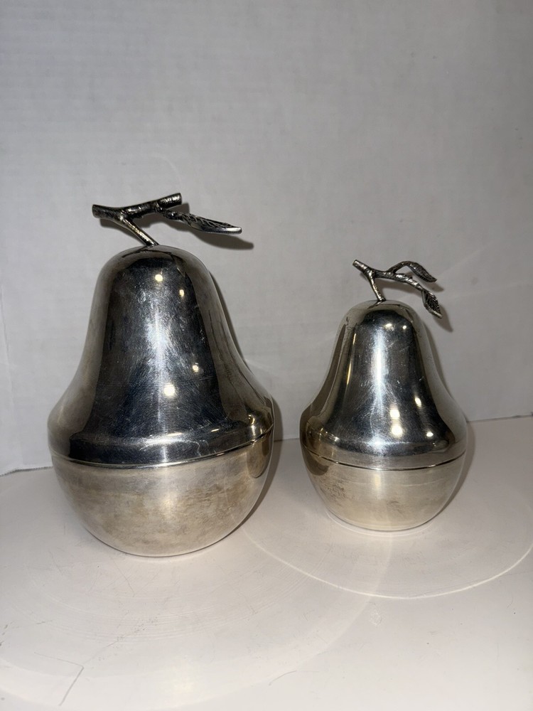 Vintage Apple Pear Fruit Trinket Nesting Box Containers Silver plated MCM Decor
