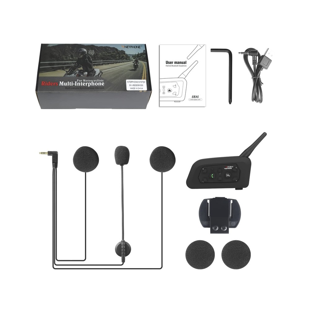 EJEAS Vnetphone V6 Motorcycle Bluetooth Headset, 2 Riders Intercom Bluetooth ...