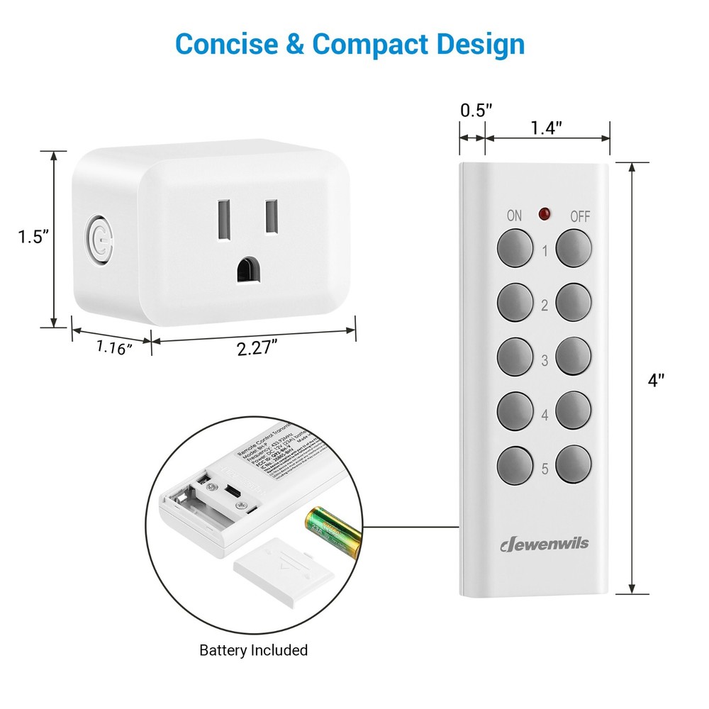 DEWENWILS Wireless Remote Control Outlet,2 Remote 5 Outlets 125V/15A