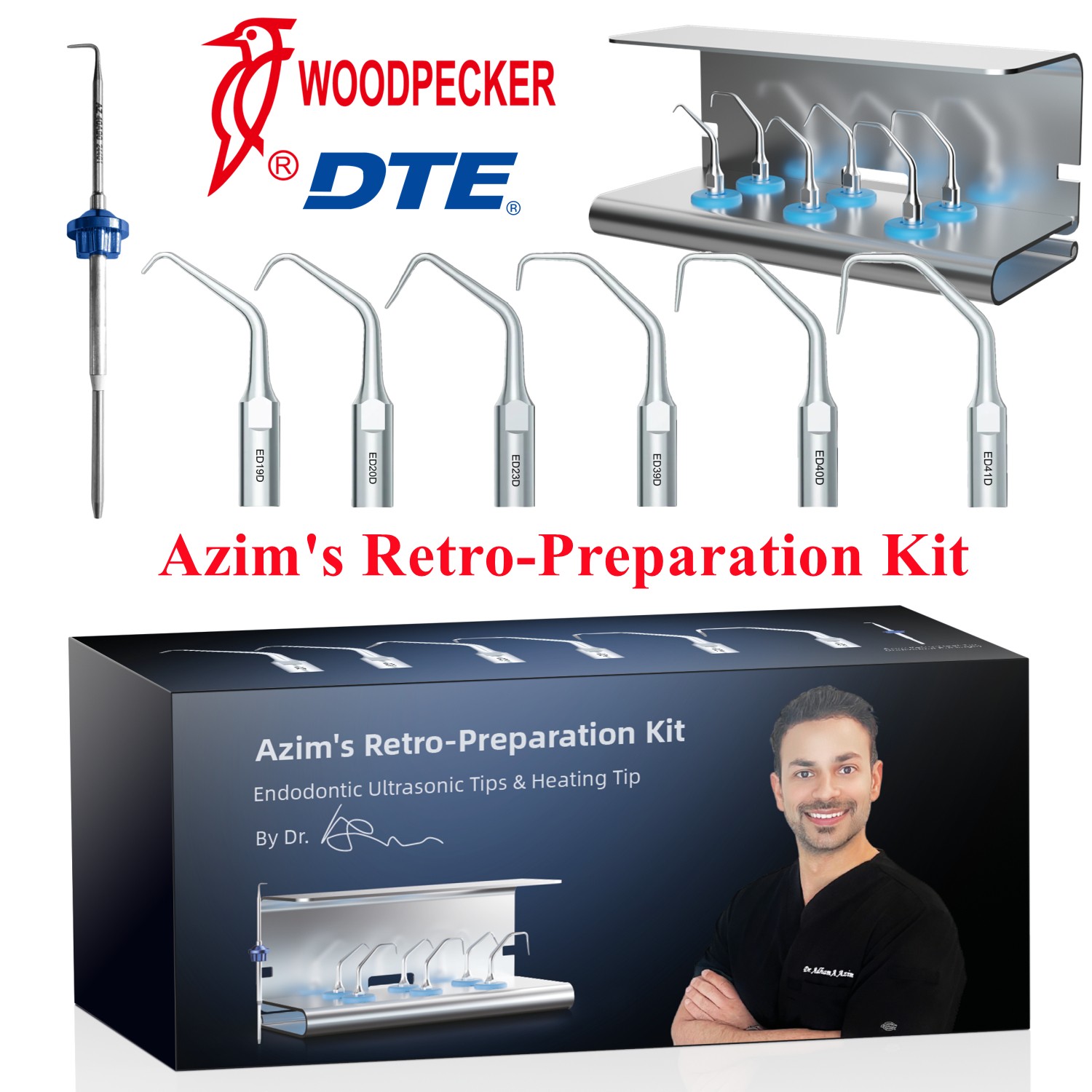 Woodpecker DTE Dr Azim's Retro-Preparation Endodontic Kit Ultrasonic Scaler Tips