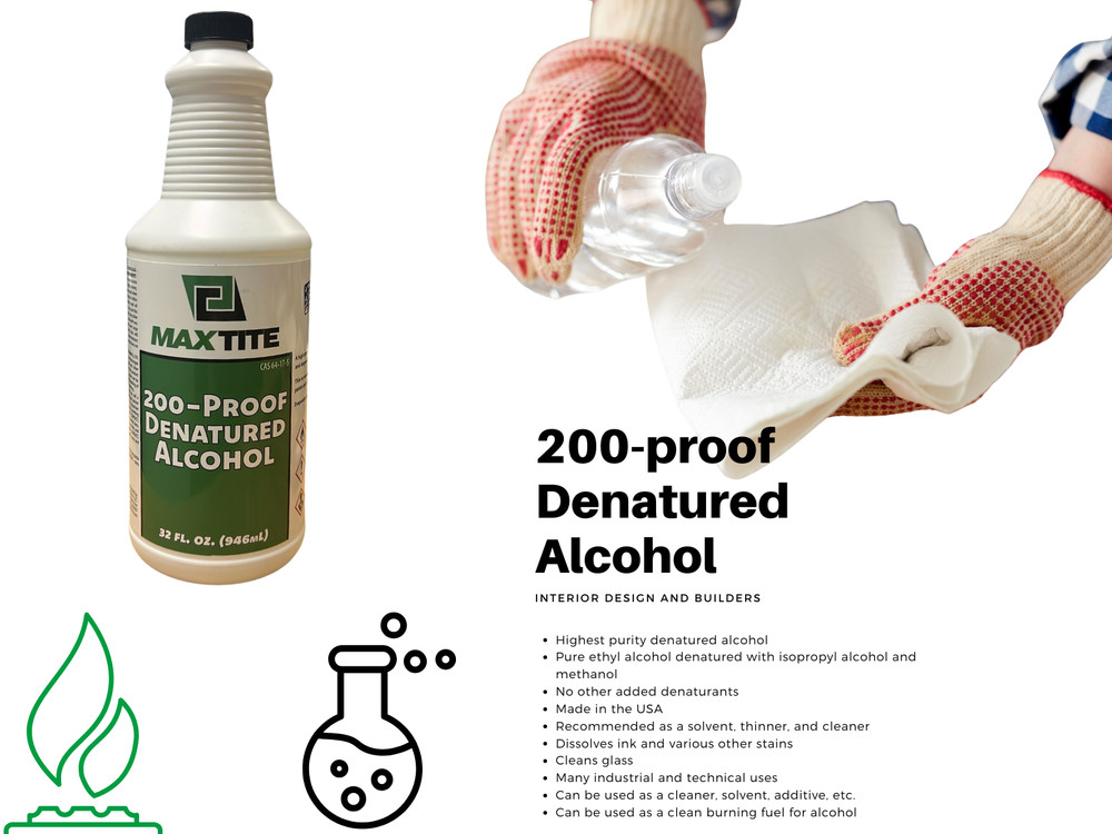 200- Proof Denatured Alcohol - Solvent, Thinner, Cleaner - 32 oz