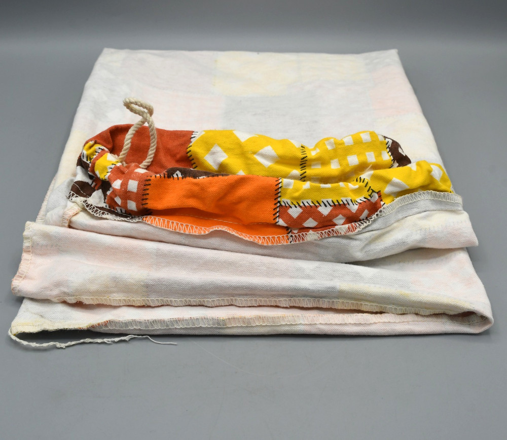 Vintage Laundry Bag Handmade Drawstring Patchwork Print Canvas Hippie Boho READ