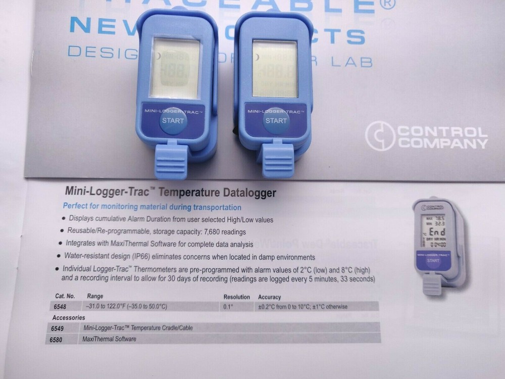 2 x Control Co Traceable Mini-Logger-Trac Temperature Datalogger - Model 6548