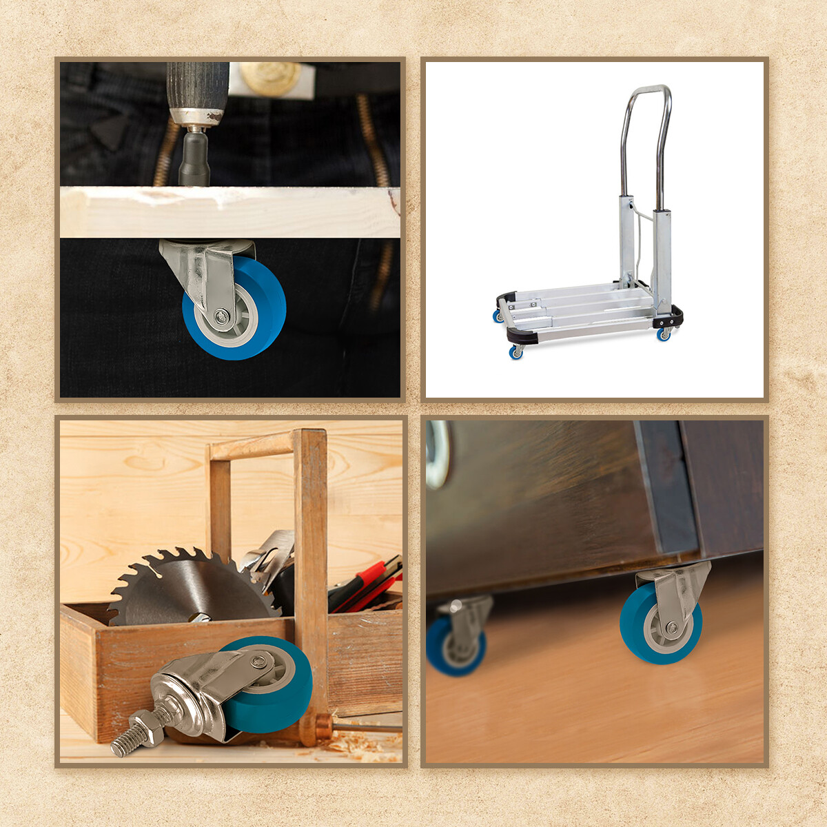 4 Pack 2 Inch Stem Caster Swivel Blue Polyurethane Caster Wheels