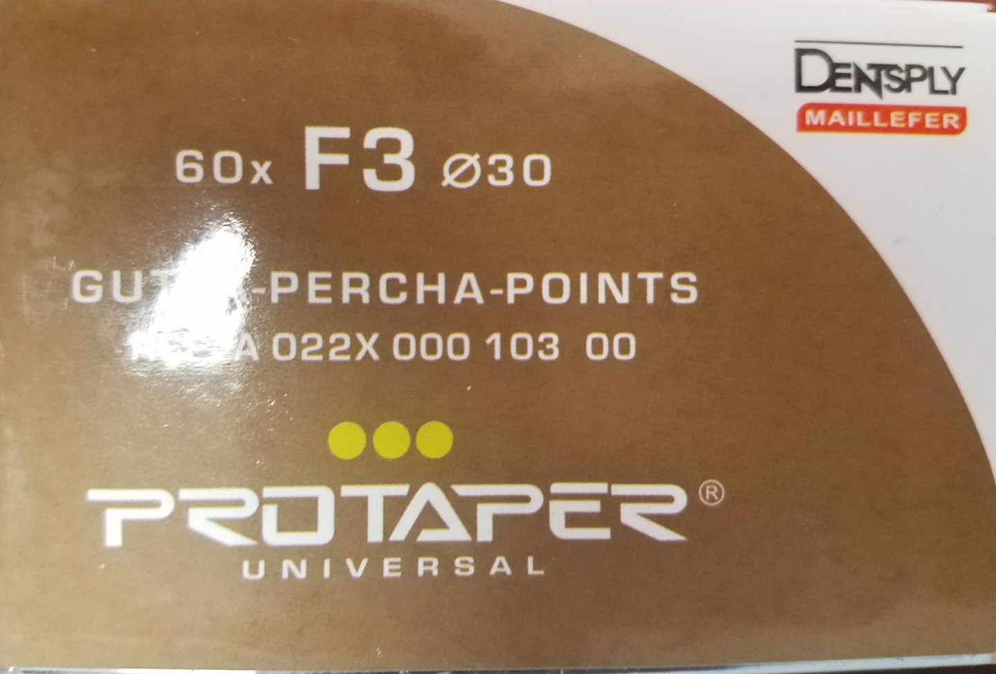 Protaper Universal F3 Gutta Percha Points Dentsply Tulsa Box of 60 Dental Endo