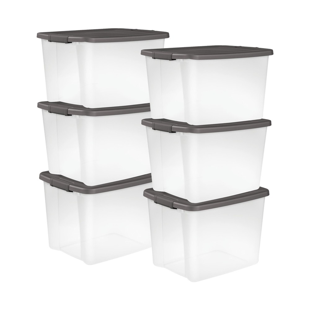Sterilite 50Qt ShelfTote, Stackable Storage Bin with Latching Lid, Clear, 6 Pack