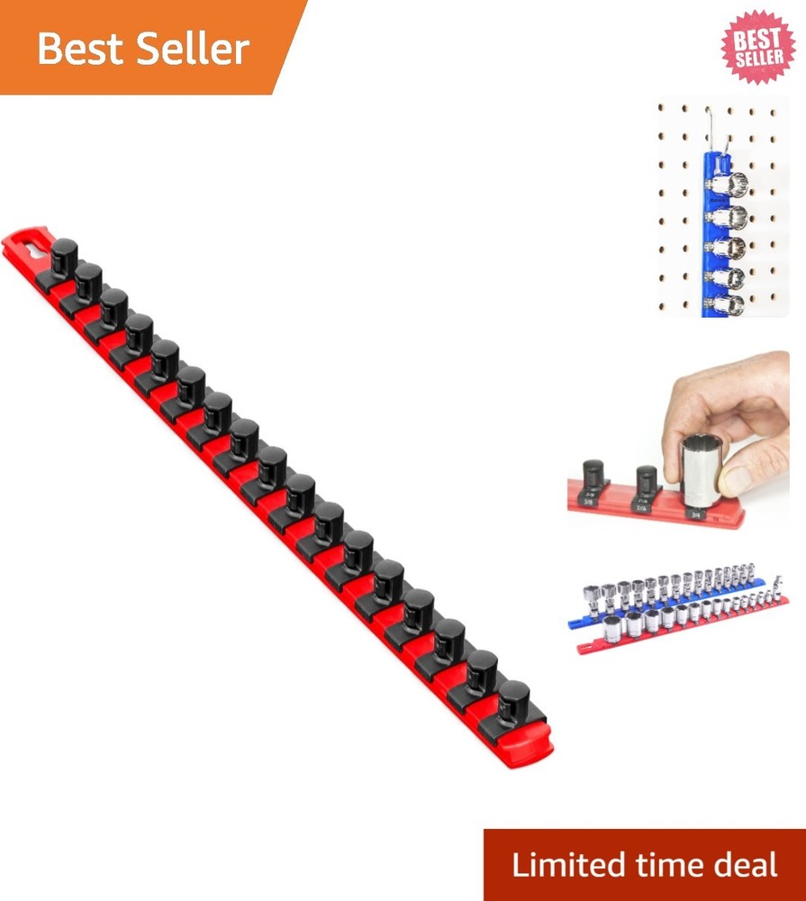 Ernst 18-Inch Socket Organizer with Twist Lock Clips - Secure & Durable Red