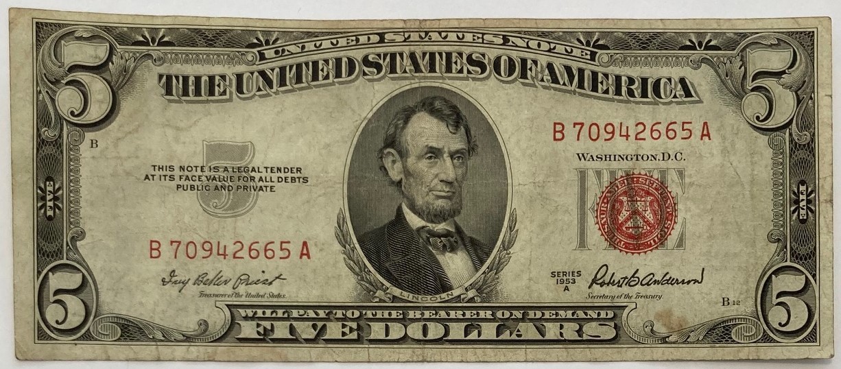 Nice! 1953-A $5 Red Seal FIVE Dollar United States Note Nice Wow 665 !!! 1953 A