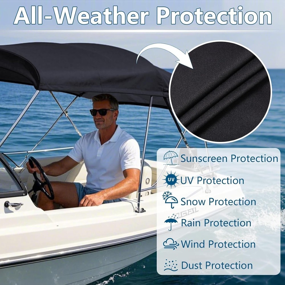 4 Bow 8 ft Pontoon Bimini Top Replacement Canvas Cover with Boot without frame🌊