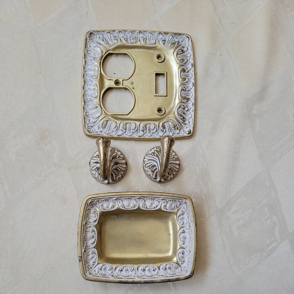 Vintage Mid-Century Ornate Solid Brass bathroom set 4pc.