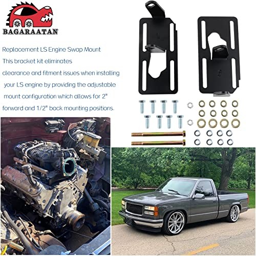 LS Conversion Engine Swap Mounts,1973-1998 Square Body- Adjustable Swap BLACK