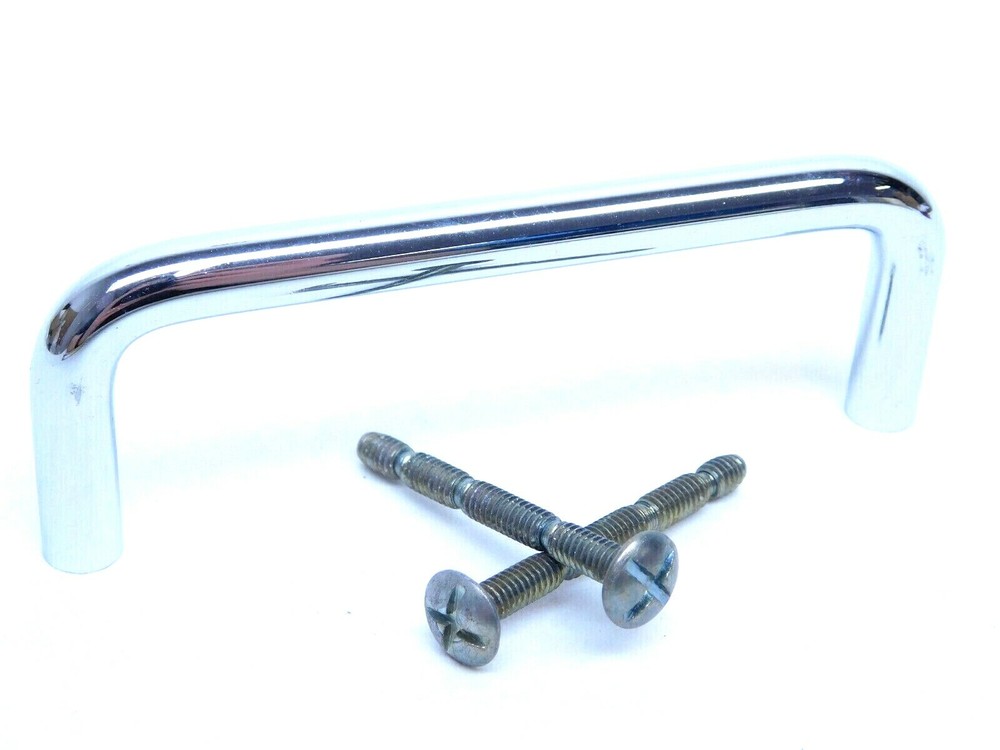 2 -Stanley Wire Pulls Bright Chrome 4483-1/2 3-1/2"cc Solid Brass Cabinet Drawer