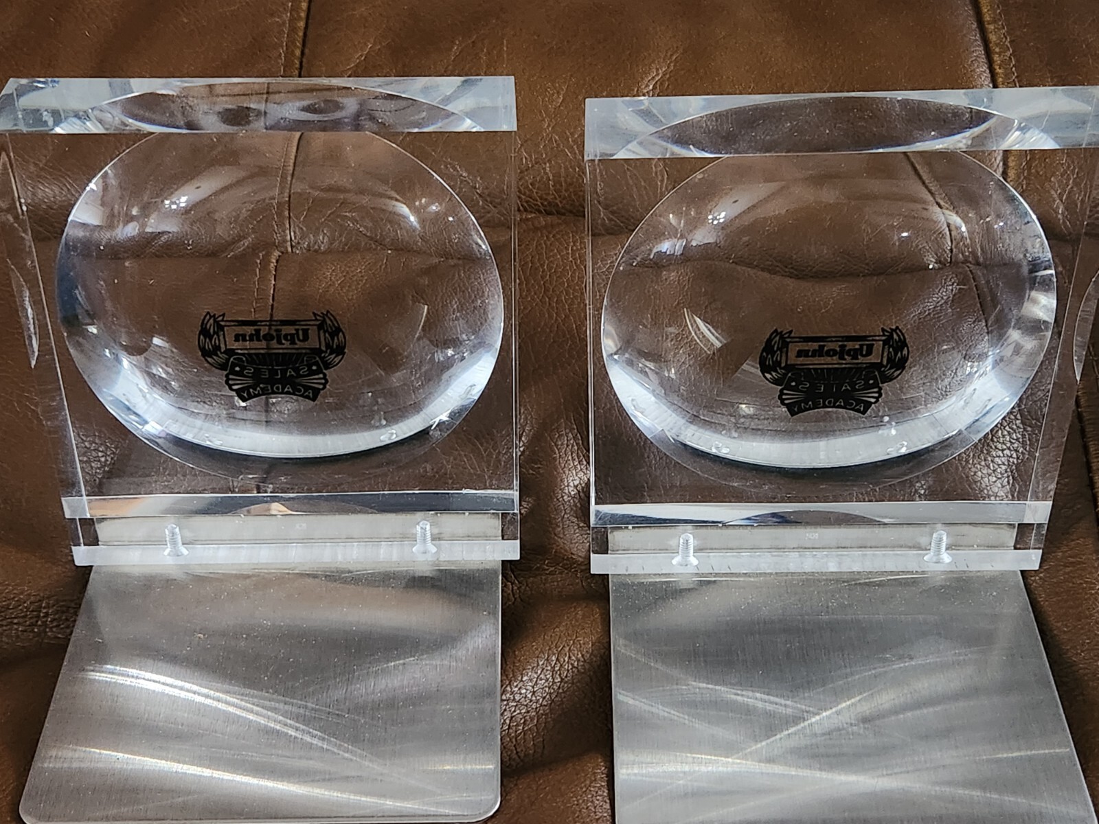 Vintage Upjohn Sales Academy Acrylic Bookends Pharmaceutical Co.
