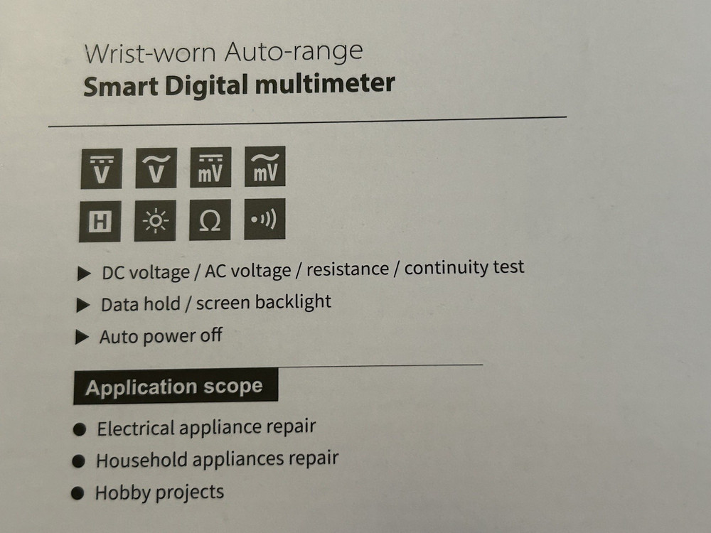 Multimeter Smart Digital Wrist-worn Auto-range Voltage Range AC/DC 300V