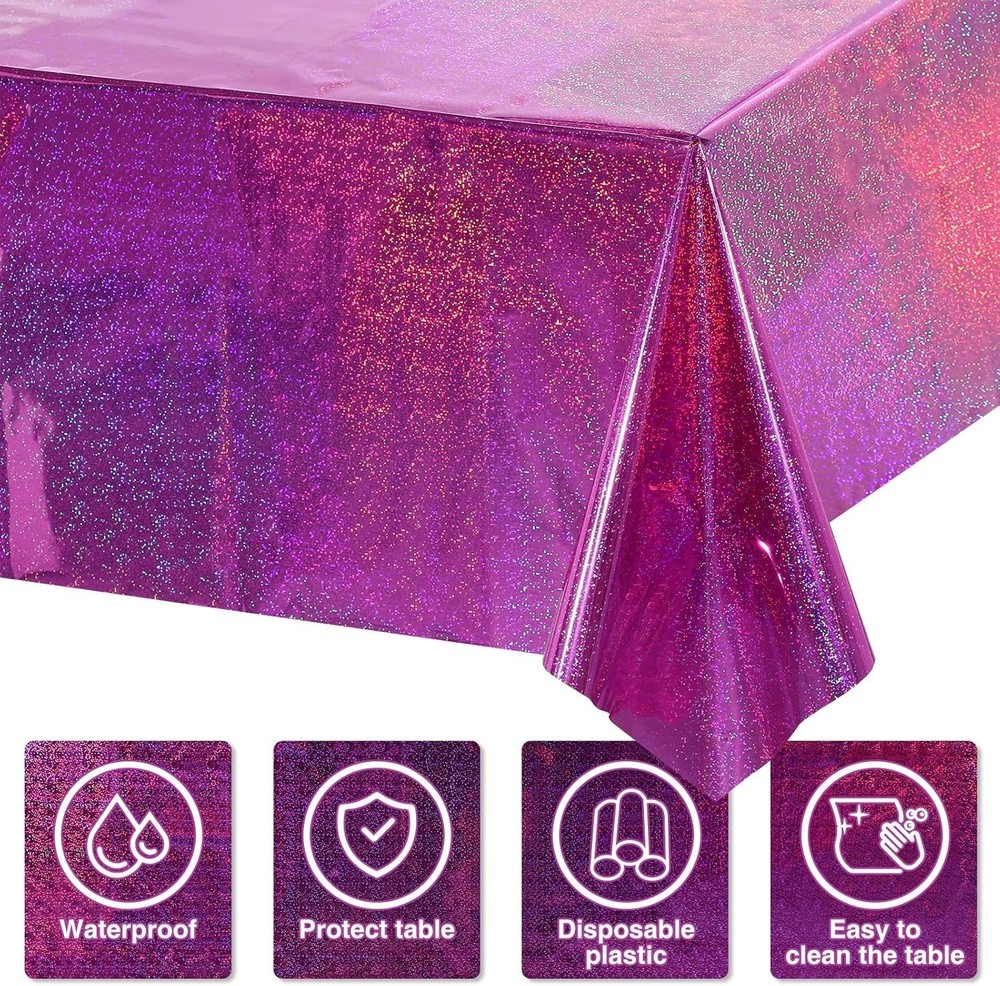 4 Pack Iridescence Plastic Tablecloths Shiny Disposable Laser Rectangle Table