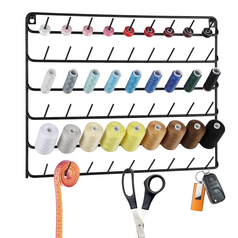 2PCS 54-Spool Thread Rack Wall Mount Metal Sewing Thread Holder Black