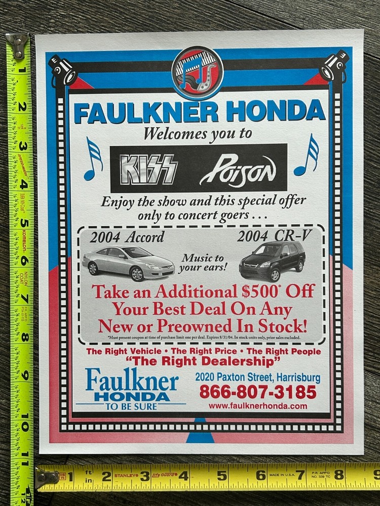 KISS Poison Flyer Handbill Ad Advert Hershey PA Concert 2004 Tour Vintage Kiss