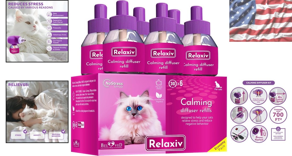 6-Pack Natural Cat Diffuser Refills for Calming Pheromones & Behavior Control