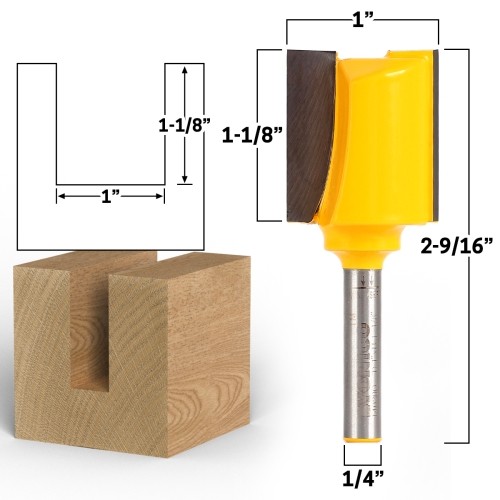 1" Diameter X 1-1/8" Height Straight Router Bit - 1/4" Shank - Yonico 14020q