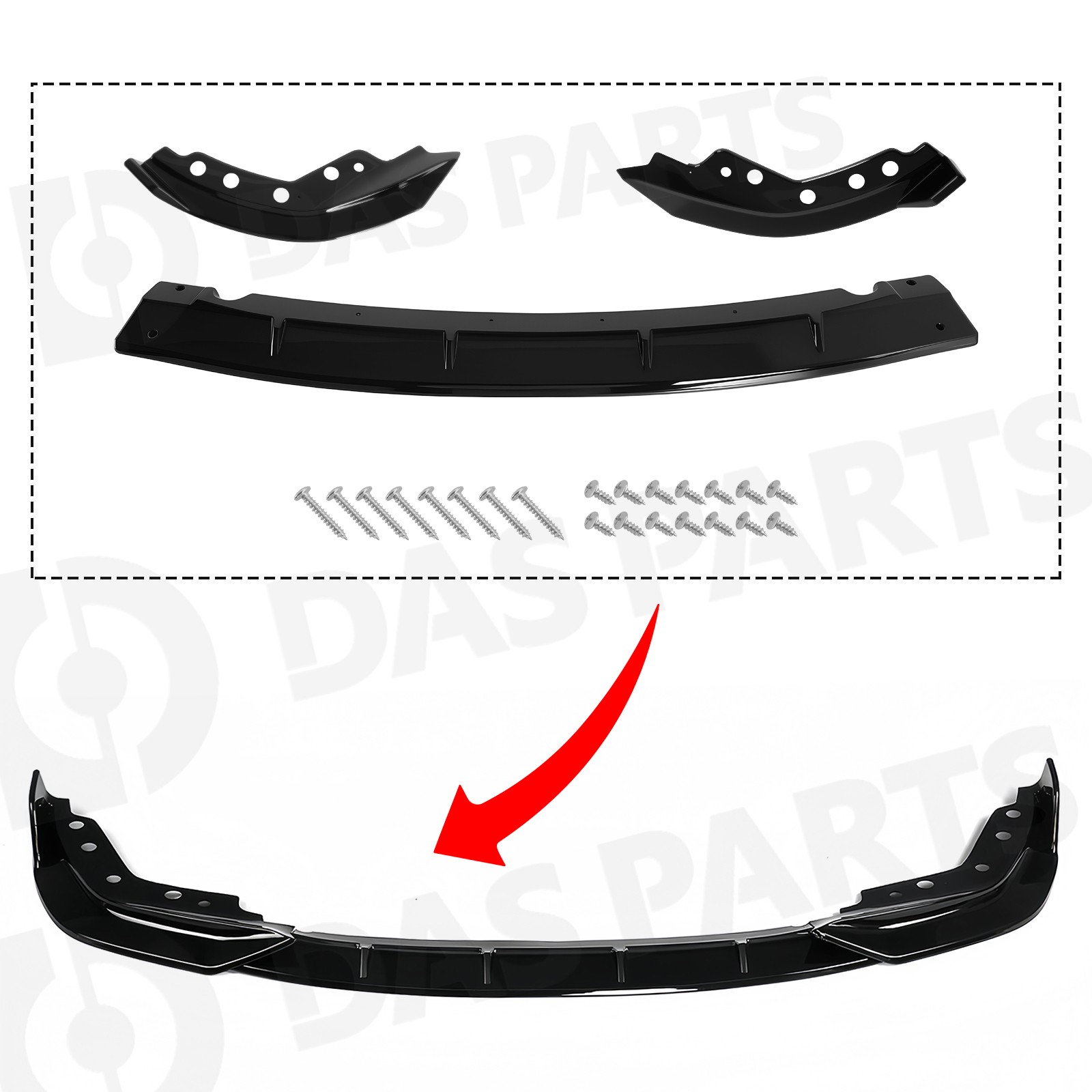 For 2019-2022 BMW G20 330i M Sport M340i GT Style Front Bumper Lip Glossy Black
