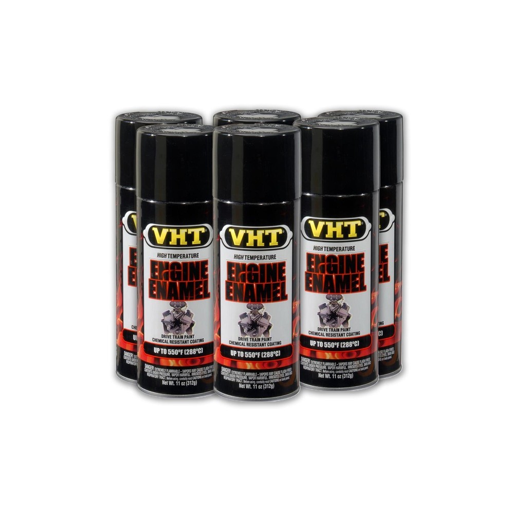 VHT SP124-6 Gloss Engine Enamel - High Temp 11oz Can - Black, 6-PACK