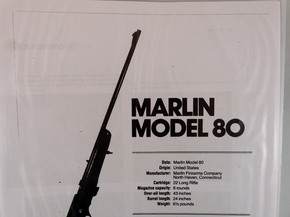 MARLIN MODEL 80 RIFLE BREAK DOWN INSTRUCTION KIT