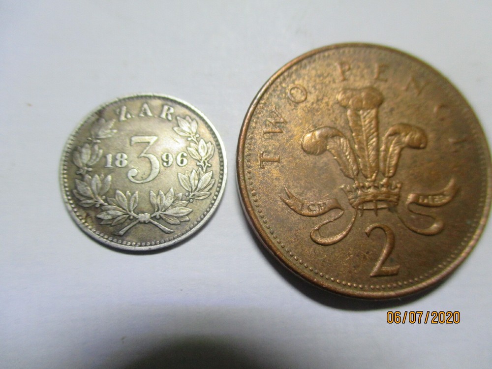 BOER REPUBLIC (ZAR) SILVER KRUGER THREEPENCE DATED 1896 GF