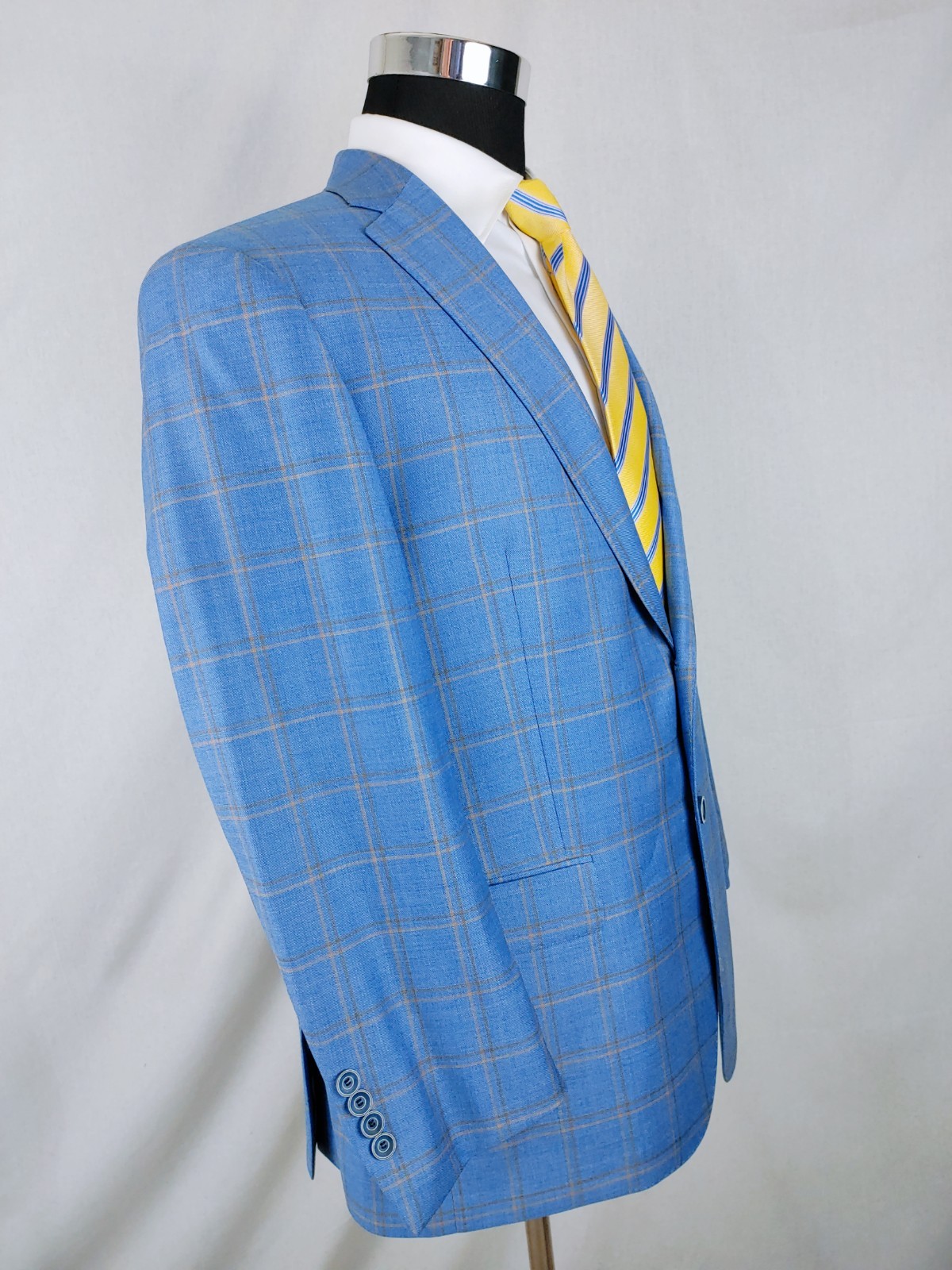 Hart Schaffner Marx Blazer Men 42S Plaid Royal Light Blue Sport Coat Jacket Wool
