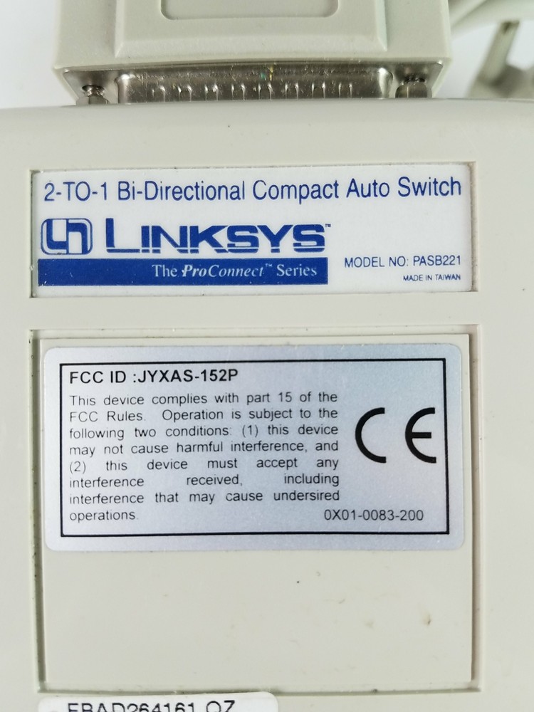 Linksys Model PASB221 2-To1 Bi-Directional Compact Auto Switch PASB221 PASB221