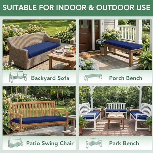 Outdoor Bench Cushion: Waterproof and Fade Resistant Patio 42x18x3 Inch Navy