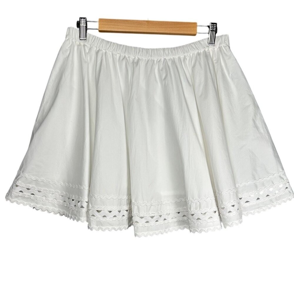 J.Crew Skirt Women L White Eyelet Scalloped Hem Mini Flared Cotton Old Money