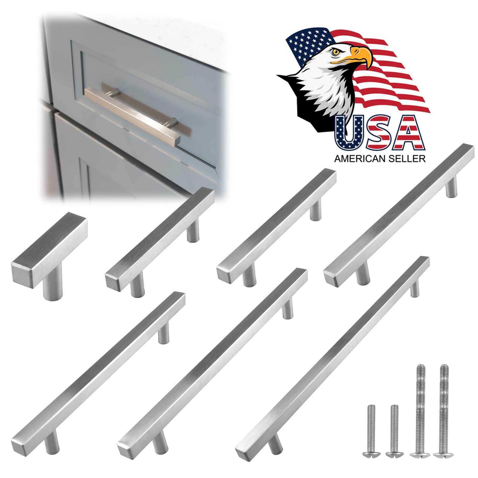 Brushed Nickel Modern Cabinet T Handles Pulls Kitchen Hardware Stainless Steel