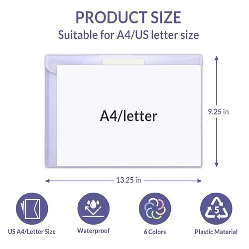 Pack Plastic Envelopes, Folders for Document for A4 Letter Size, Poly File 24